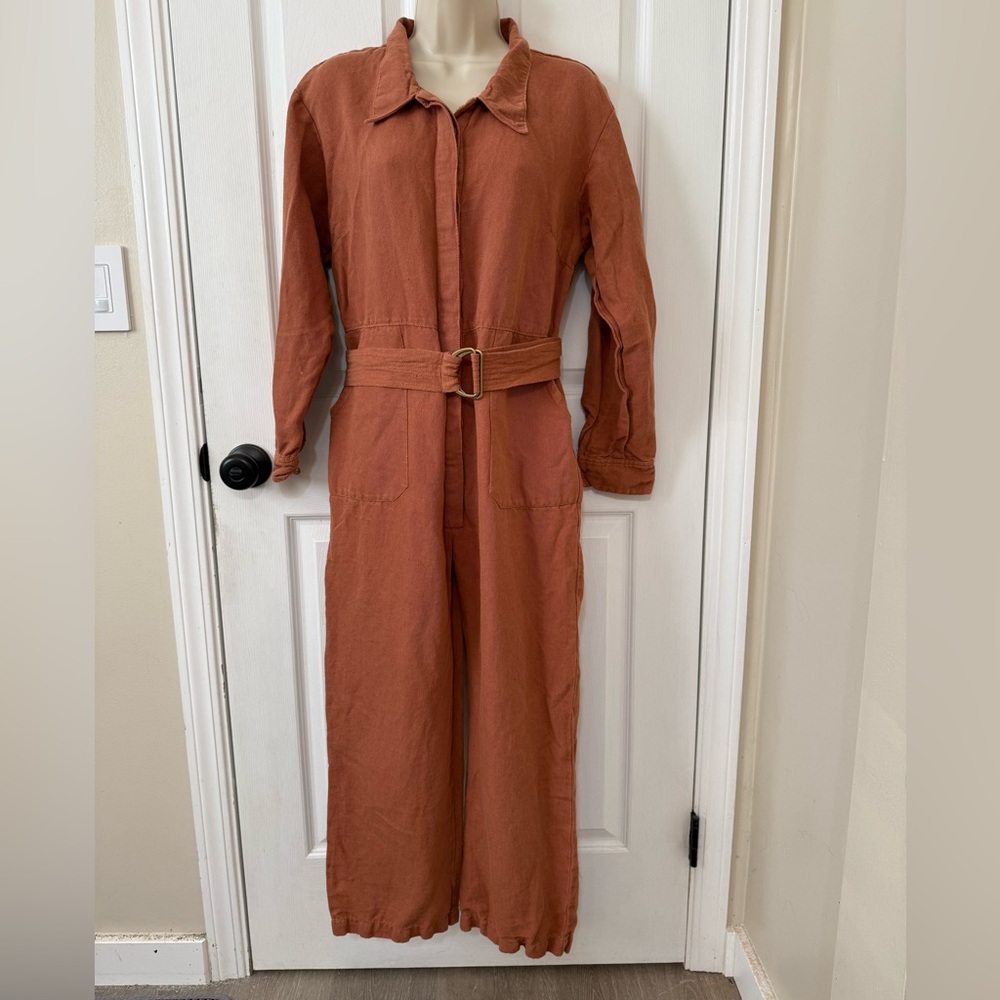 ABLE Charlyn Linen Blend Button Up Utility Jumpsuit M - Picture 4 of 15